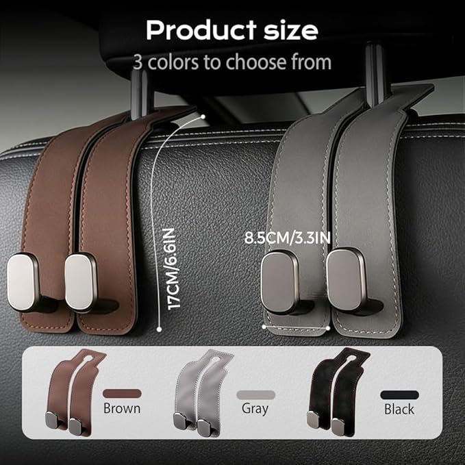 2026 Car Headrest Storage Hooks - Universal Backseat Hanger Organizer for Handbags & Grocery Bags (1, Black)