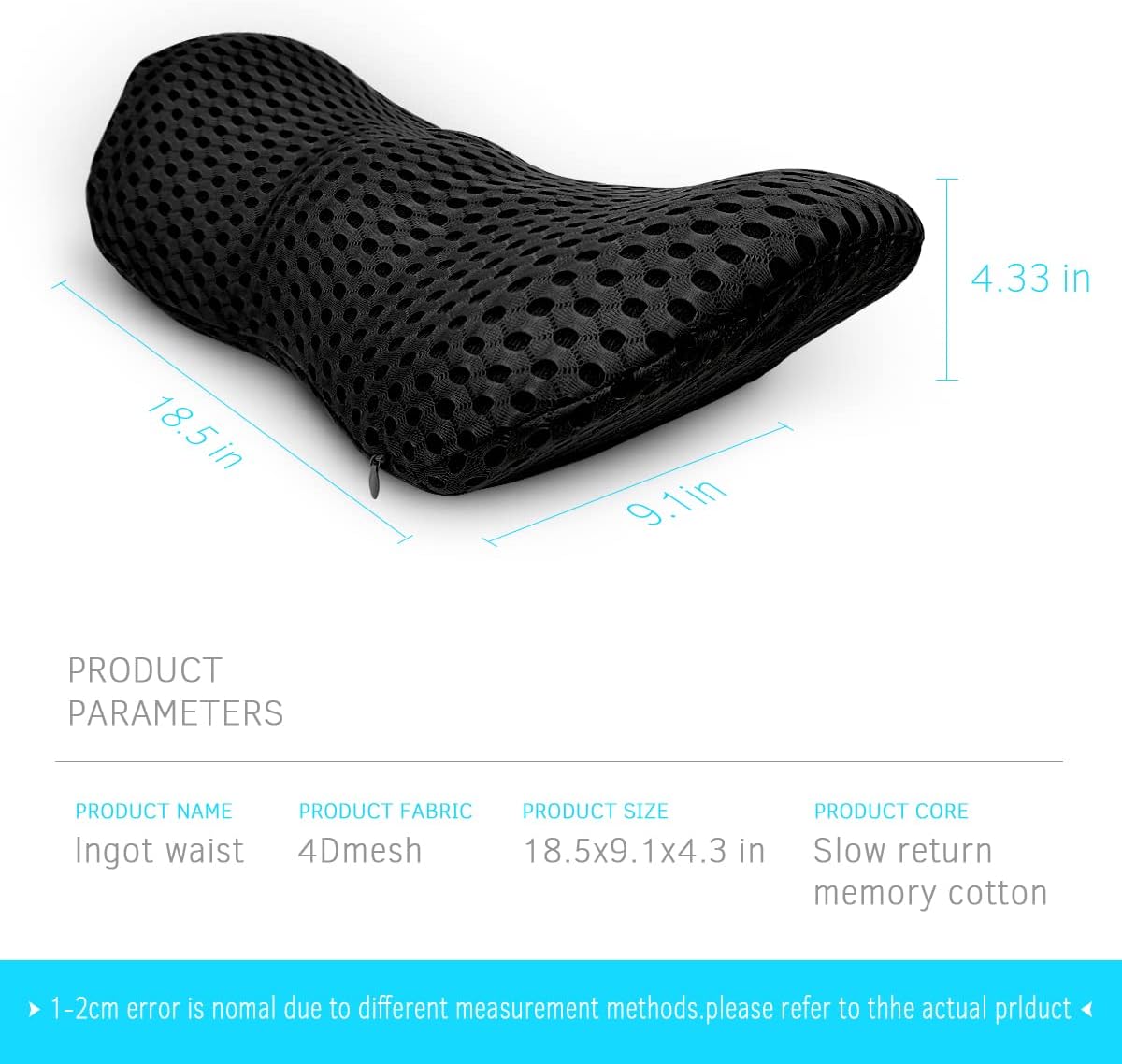 Lumbar Support Pillow for Office Chair, Memory Foam Lumbar Pillow for Lower Back Pain Relief (Oval Black)
