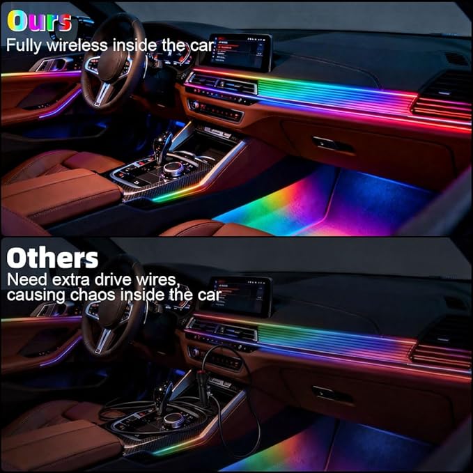 Acrylic Interior Car Ambient Lighting, Interior RGB LED Strip Kit with Music Sync Mode, 55 Inch Length Suitable for Pickup, Trucks, SUV and Large Vehicles (6 in 1)
