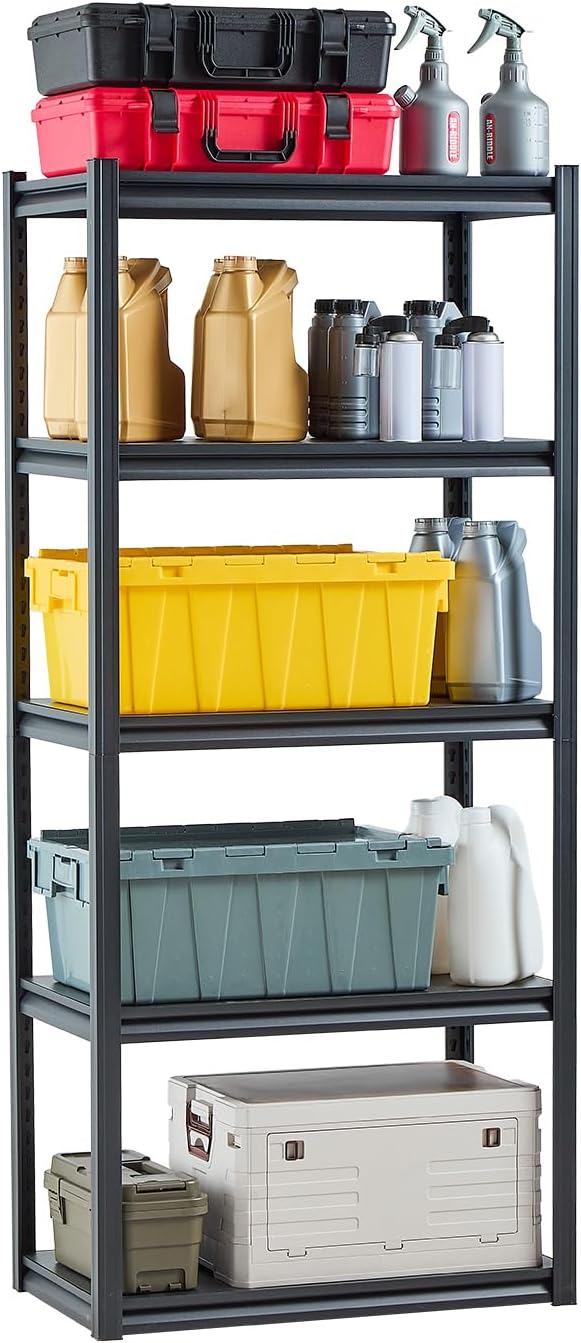 VEVOR Storage Shelves, 2000 lbs, 5 Tier Garage Storage Shelving, 18" D x 32" W x 72" H Adjustable Metal Shelves for Garage Shelves Utility Rack Shelf, Ideal for Kitchen, Warehouse, Basement, Black