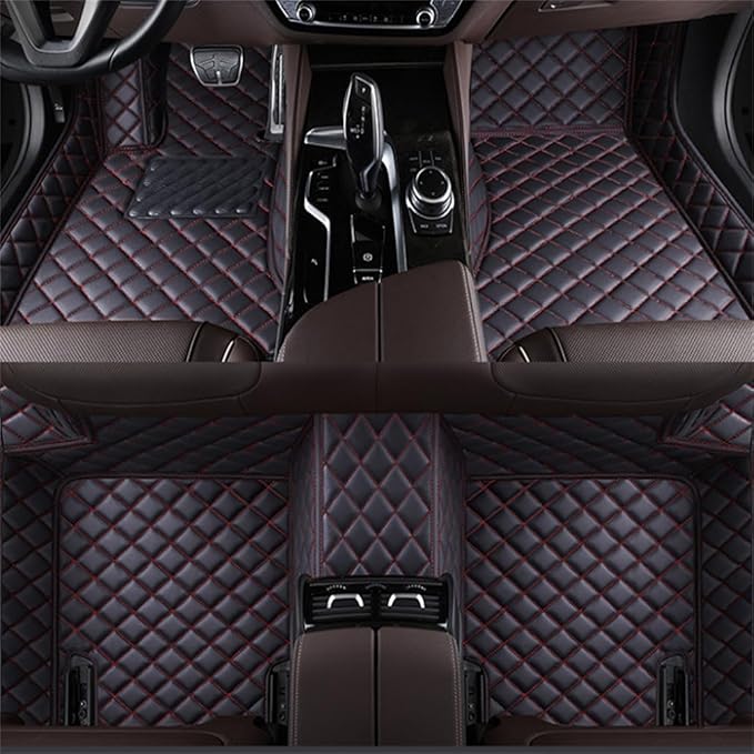 Custom Car Mats All Weather Fit Automotive Floor Mats PU Leather Protector Mat for Most Sedan, SUV, Truck Floor Mats (Black Red)