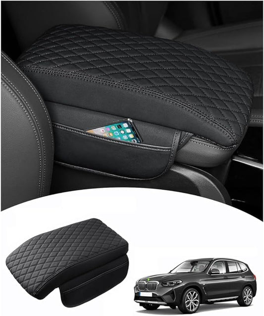 Shademax BMW X3 Center Console Cover, BMW X3 Accessories 2018-2023 2024 Memory Foam Armrest Cover Center Console Pad PU Leather Armrest Seat Box Cover Protector with Pockets Storage Bag