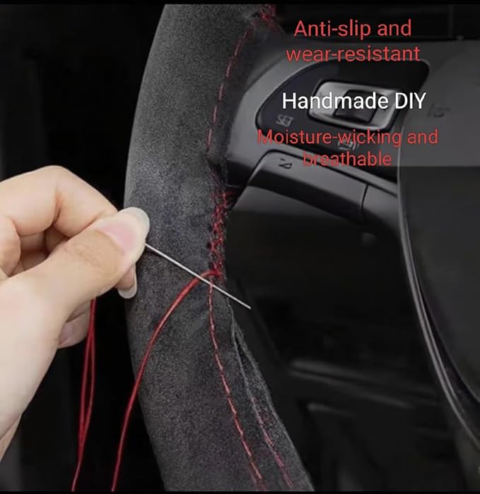 Steering Wheel Cover (Suede Leather), DIY Hand Sewn, Suitable for Both Men and Women, 15 inch Universal (Coffee Color)