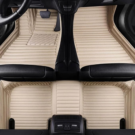 Custom Making Car Floor Mats Protection Pads for 99% Sedan/Coupe/Hatchback/SUV/Pickup Men Women Car Floor Mats Coverage Pads Anti-Slip Leather Floor Lining (Beige Stripe)