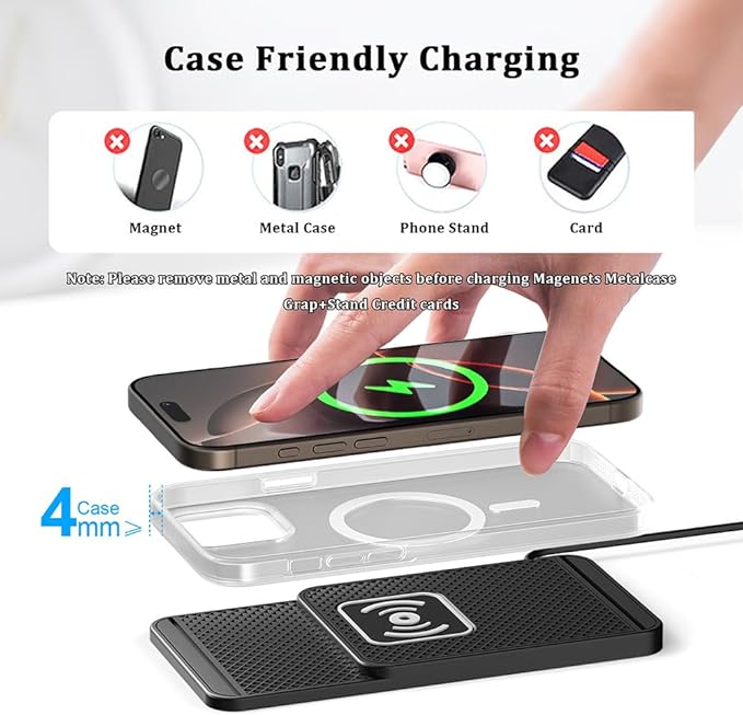 Wireless Charging Pad for Car for Kia Sportage 2000-2002 2005-2026, 20W Fast Wireless Car Charger Pad Type-C/USB Non-Slip Phone Charging Mat,A 30cm Cable Type-C Plug
