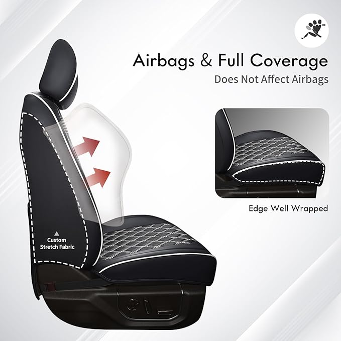 Huidasource Seat Covers Custom Fit for Toyota Tacoma 2016-2023 2022 2021, Full Coverage Leather Seat Cover for Double/Crew Cab SR, SR5, Limited, TRD Pro,TRD Sport,TRD Off-Road(Full Set/Black&White)