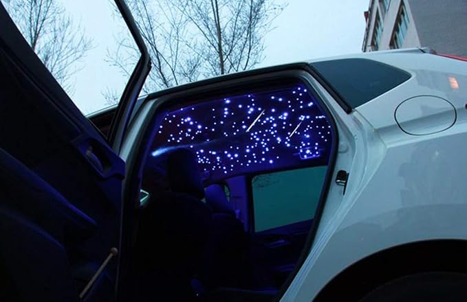 AZIMOM 16W Sound Activate Fiber Optic Starlight Headliner Kit 550pcs 0.03in 13.1ft Fiber Strands, Pure White Meteor Shooting Star Music Mode Remote APP Control Car Use Home Headliner Decor