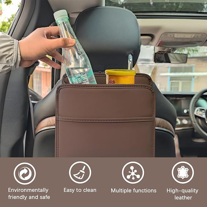 Zpana Car Seat Back Organizer, Leather Multipurpose Hanging Vehicle Backseat Headrest Storage Bag, Automotive Pouch Pocket Organizer for Kids & Adults, Universal for Truck SUV Sedan (Red)