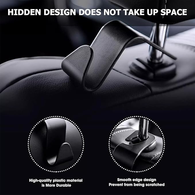 Moly Magnolia Car Seat Headrest Hook, 4PCS Multifunctional Auto Backseat Hangers, Vehicle Storage Organizer for Purse, Coat, Umbrella, Grocery, Bag, Handbag (Pink)