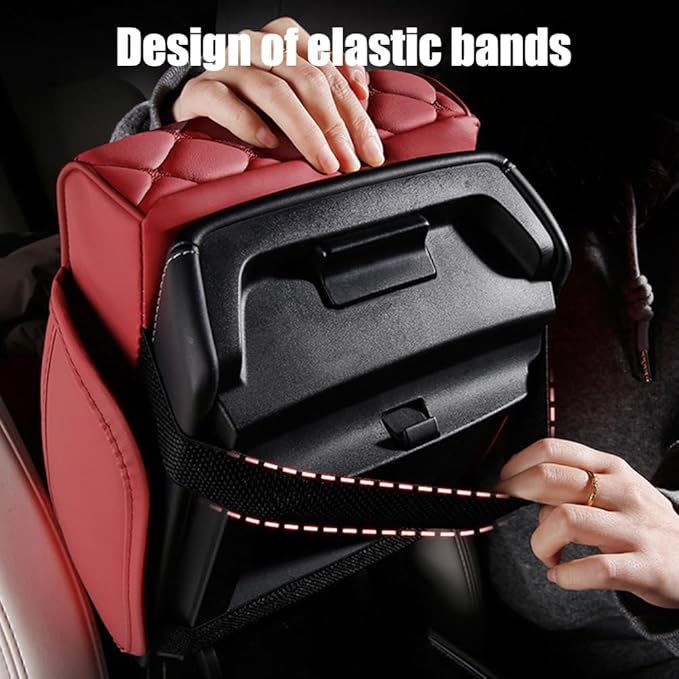 Universal Memory Cotton Car Armrest Box Pad, 2026 New Leather Car Armrest Box Pad with 2 Storage Bags, Auto Armrest Seat Box Cover, Center Console Cover Cushion for SUV, Car, Truck (Red)