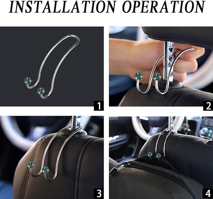 SAVORI Auto Hooks Bling Car Hangers Organizer Seat Headrest Hooks Strong and Durable Backseat Hanger Storage Universal for SUV Truck Vehicle 2 Pack (Dark Green)