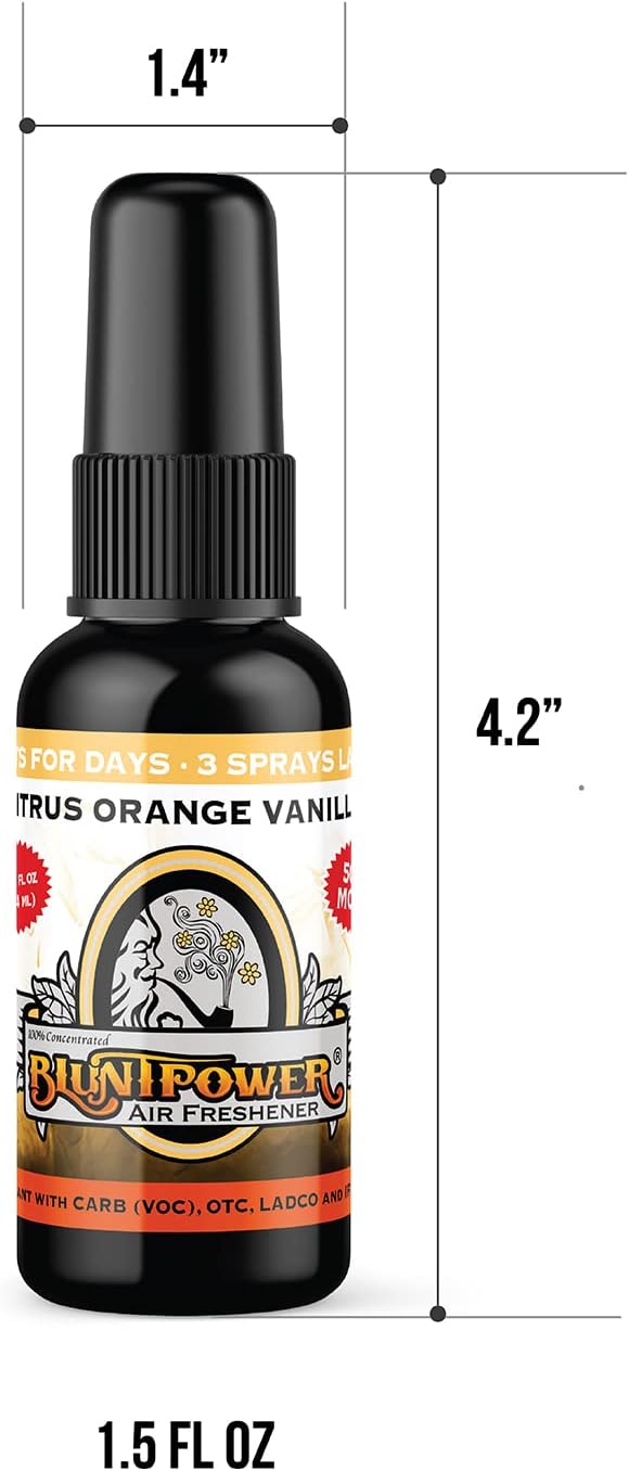 BluntPower (Citrus Orange, 1 Pack) Concentrated Air Freshener for Room and Car Spray - Oil-Based Diffuser Spray Bottle - Long-Lasting Bathroom Spray, Car Freshener, & Odor Eliminator Spray