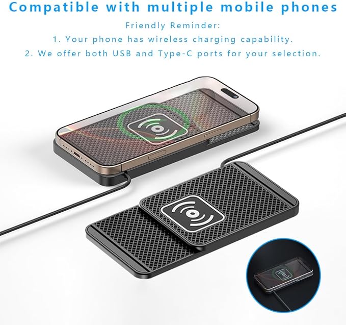 Wireless Charging Pad for Car for Toyota 4Runner 2000-2025, Non-Slip Type C/USB 20W Fast Phone Charging Pad DIY Trim-to-Fit No Interior Damage,A&USB