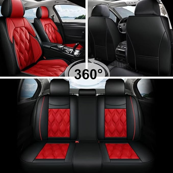 AOMSAZTO Car Seat Covers Full Set Fit for Outback 2007-2026 Waterproof Faux Leather Car Seat Cushions Automotive 5 Seat Covers Set（Black&Red）