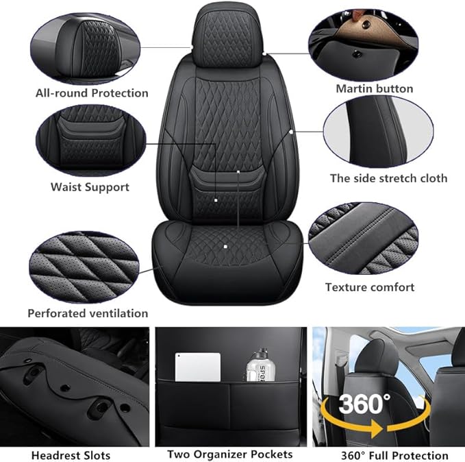 Front Seat Car Seat Covers Custom Fit for Chevrolet/Chevy Cruze 2011-2019 - Premium Faux Leather with Lumbar Support | Breathable, Waterproof, Anti-Slip, Durable (Black,Front Seat)