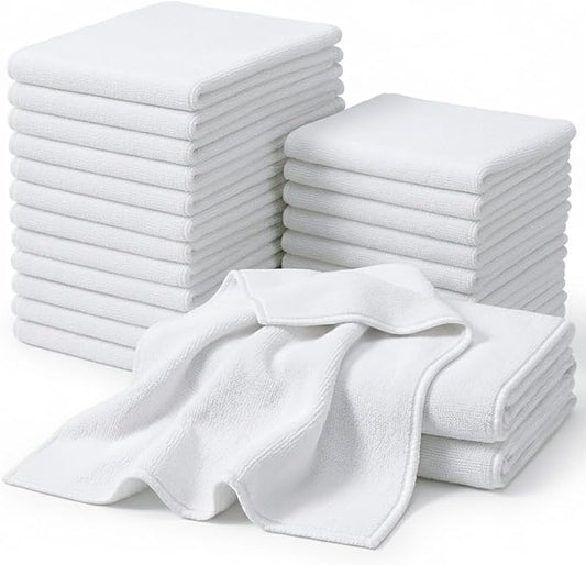 CARTMAN 14 x 14 Inch, 30 Pack, 280GSM Microfiber Cleaning Cloths, Non-Abrasive, Reusable and Washable, All Purpose Cleaning Towels for Household, Car Washing, Drying & Auto Detailing, White