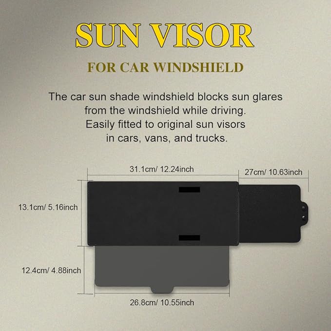Polarized Car Sun Visor Extension with PC Lens and Side Sunshade, Anti-Glare Windshield Visor - Universal for Most Cars (Black)