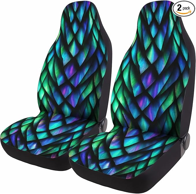 GENANY Holographic Dragon Scale Car Seat Covers Set of 2, Breathable Front Seat Covers for Truck Sedan SUV, Holographic Car Accessories, Dragon Gift for Women Men