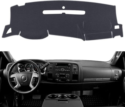 Dashboard Cover for GMC Sierra and Chevrolet Silverado- Fits 2007-2013 Models with Two Glove Boxes. Custom Fit Dash Mat, Won't Break Dash Sensors(Premium Carpet, Gray)