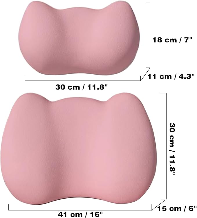 Lumbar Support Pillow for Car/Office Chair, Memory Foam Back Cushion for Car Seat, Lower Back Pillow Fits Most Cars, Trucks, with Adjustable Strap and Washable Cover, Back Pain Relief,Pink