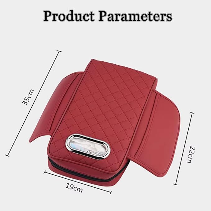 Car Center Console Cover for Fiat 500L (Type 330) 2012-2021, Leather Car Arm Rest Cover, Car Armrest Cushion with 2 Storage Bags Car Center Console Armrest Pad, C Black+Red