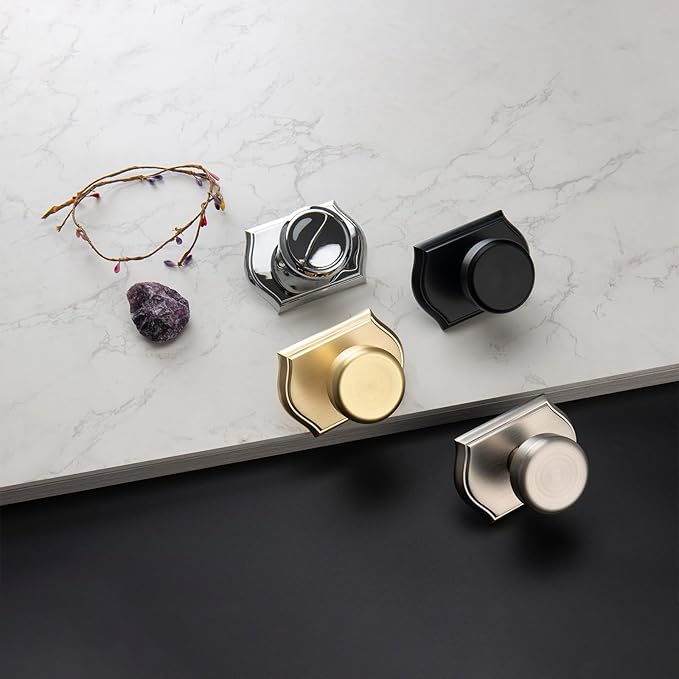 Interior Pismo Doorknobs for Bath & Bedroom, Black Door Knobs with Camelot Trim, Heavy Duty Door Knob with Lock