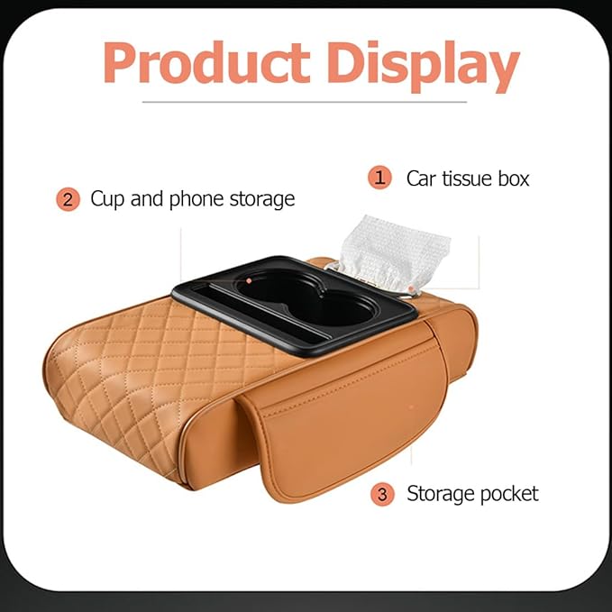 Car Armrest Cushion for SUV with Cup Holder 2.75" Height,5-in-1 Center Console Cover with 2 Storage Bags, Tissue Box Slot, Phone Slot for Sedans, Accessories Interior Organizers (Grey)