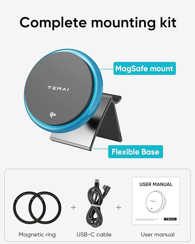 TEMAI Car Mount Charger, 15W MagSafe Wireless Car Charger & Phone Holder for Model Y Juniper(2025)- Strongest Magnetic Fast Charging Accessories Slideable Air Vent Mount with Silicone Pads