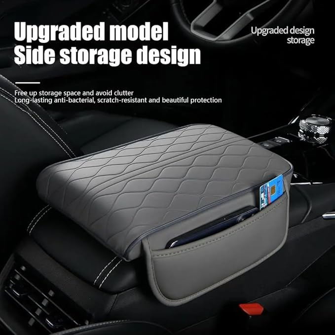 Car Center Console Cushion for Chevrolet City Express 2015-2018, Nappa Leather Memory Foam Armrest Cover with Side Storage Pockets, Auto Elbow Support Pad 1pc,Grey