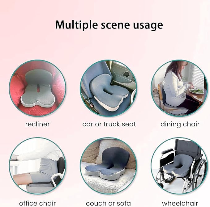 Back and Seat Cushion, Car Seat Cushion, Soothe+ Cushion, Memory Foam L-Shaped Integrated Seat Cushions Lumbar & Lower Back Support for Office Chair, Car (A-Light Grey)