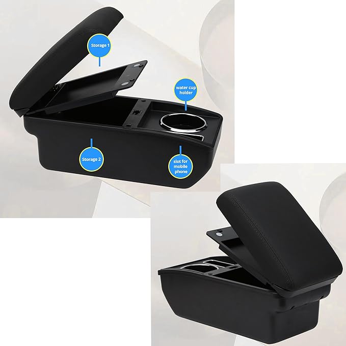 AULPHIKE Compatible with Ford Fiesta Armrest 3 2011-2018 Center Console Organizer Armrests Double Layer Storage Space with Cup Holder