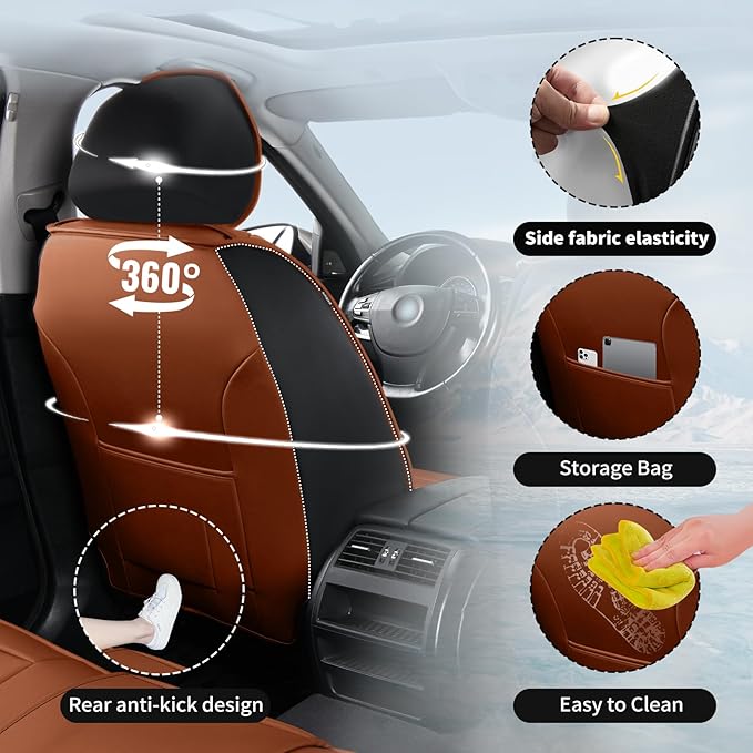 Fit HRV Car Seat Covers Compatible with Honda HRV 2016-2025 2026, Premium Leather Breathable, Wear Resistant, Airbag Compatible, All-Weather Protection & Full Coverage, Full Set Brown&Black