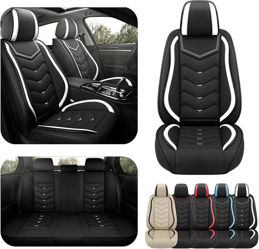 Car Seat Covers for Jeep Grand Cherokee L 2021-2026, Premium Nappa Leather Car Seat Cover, Stylish Sport Seat Covers， Automobile Seat Cover Sets.(Standard 5 Seats/Black White)