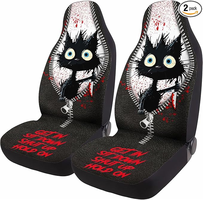 GENANY Horror Black Cat Car Seat Covers Set of 2, Breathable Front Seat Covers for Truck Sedan SUV, Funny Car Accessories, Spook Gift for Women Men