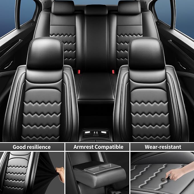 CX-50 Car Seat Covers Custom Fit for Mazda CX-50 2023-2026, Full Coverage Premium Leather Waterproof Breathable Seat Covers, Automotive Seat Protectors, Airbag Compatible(Full Set Seats, Black)
