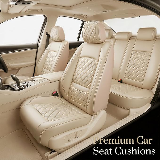 Fit Integra Car Seat Covers for Acura Integra 2023-2026 - Premium Leather, Waterproof, All-Weather, Airbag Compatible, Breathable, Seat Protectors, Only 2 Front seat Covers, Beige