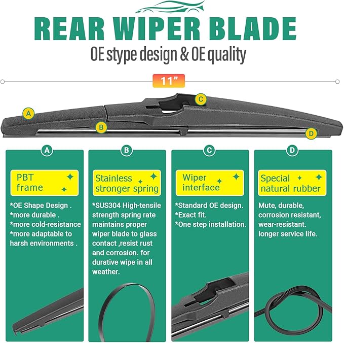 24" 18" 11" Windshield Wiper Blades Replacement for Chevy Chevrolet Trailblazer 2022 2023 2024 2025 Trail Blazer Premium All Weather Front Rear Wipers Set - OEM Quality (Pack of 3)