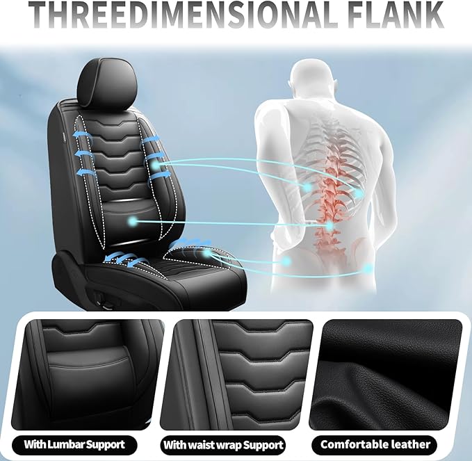 Fit Murano Car Seat Covers Compatible with Nissan Murano 2004-2025 2026 - Full Set Premium Leather， Waterproof Breathable， All-Weather Seat Cushion Protecto&Airbag Compatible（Full Set,Black
