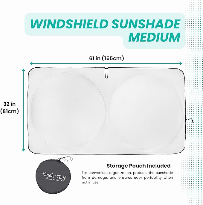 Windshield Sun Shade -Certified 99.87% UVB & 99.02% UVA Car Sun Shade. Award Winning Sunshade - Patented Technology | Compatible for Ford Bronco Sport (2021-2026) | Car Shades by Kinder Fluff