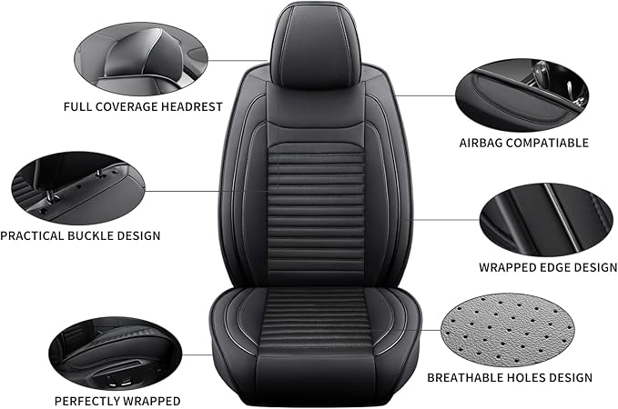 Front Seat Covers Fit for Toyota Venza 2009-2025, Car Seat Covers Front Seats, Breathable Faux Leather Automotive Seat Covers Front Pair Anti-Slip Seat Cover(Black, Front)
