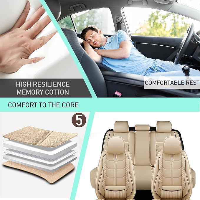Leather Car Seat Covers Fit for Toyota Matrix 2003-2013, 5 Seater Car Seat Cover, Premium Waterproof, Scratch Resistant Car Interior Accessories (Full Set Beige)