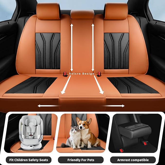 Fit Murano Car Seat Covers Compatible with Nissan Murano 2004-2025 2026 - Premium Leather， Waterproof Breathable， All-Weather Seat Cushion Protecto&Airbag Compatible (2 Front Seat Orange&Black)