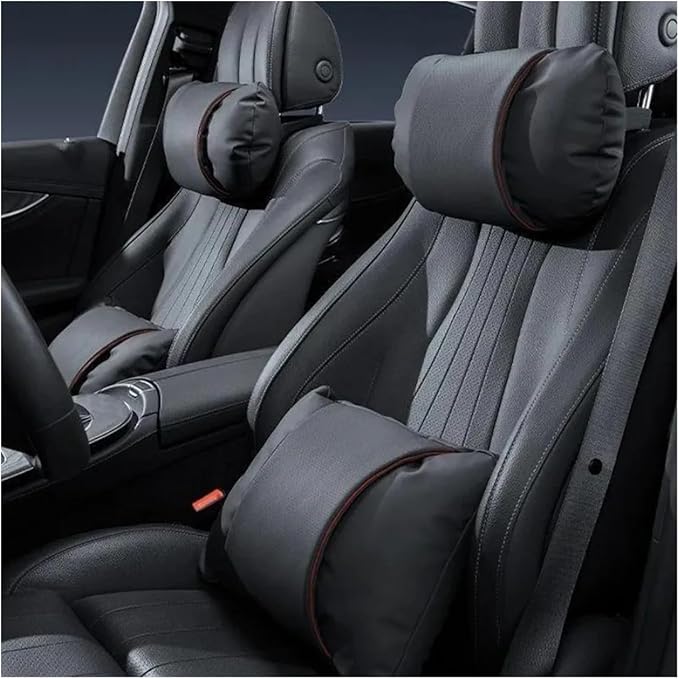 1/2PCS PU Leather Car Neck Pillow & Lumbar Support Cushion, Breathable Universal Seat Headrest Waist Pad, Soft Support Cushion for Daily Driving and Travel(A Style headrest)