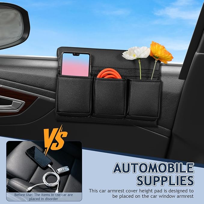 Armrest Pad Organizer, Car Storage Box Auto Side Door Armrest Pad Car Console Side Organizer Arm Rest for Accessory Universal s Leather