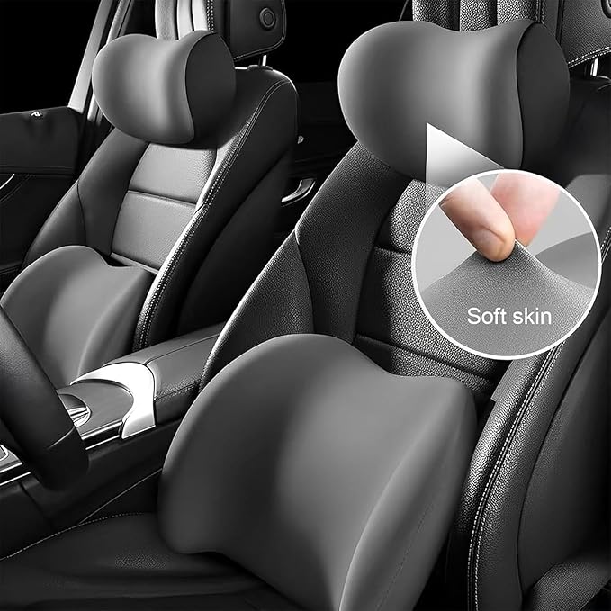 Headrest Lumbar Pillows Car Seat for Honda HRV CRV CRZ BRV 2001-2025, Ergonomic Neck Back Support Cushion, Comfortable Breathable Washable Cover, Memory Foam,Black
