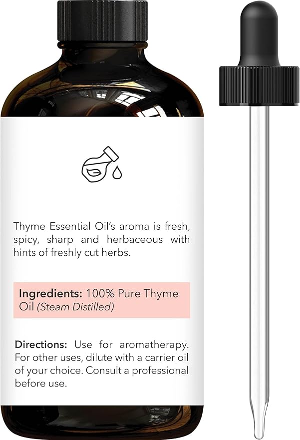 Brooklyn Botany Thyme Essential Oil - Huge 4 Fl Oz - 100% Pure and Natural - Premium Grade with Dropper - for Aromatherapy and Diffuser