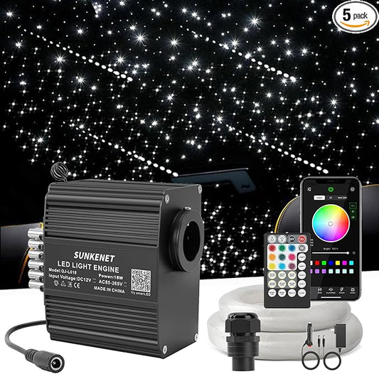 12W Twinkle & Meteor 2 in 1 RGBW Starlight Headliner Kit, 450pcs of(0.03+0.04+0.06in)*9.8ft+96pcs Shooting Star kit for Car Roof/Home Ceiling with Bluetooth APP/Remote Control/Music Effect