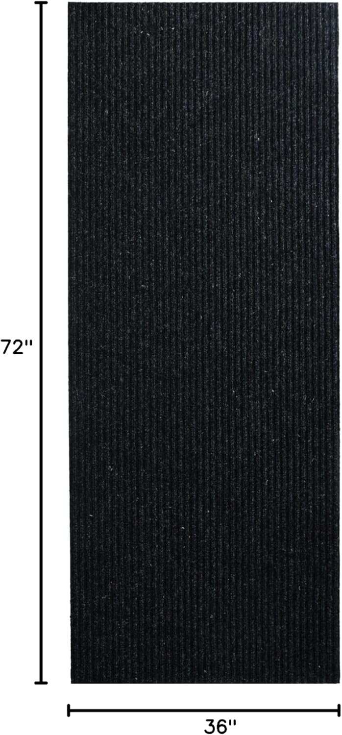 iCustomRug Spartan Weather Warrior Indoor/Outdoor Utility Ribbed Carpet Runner with Non-Slip Thermoplastic Rubber Backing, 3ft X 6ft in Black