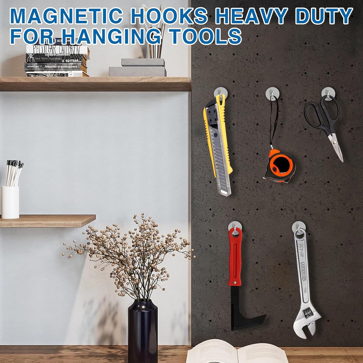 LOVIMAG Strong Magnetic Hooks, 40LBS Neodymium Magnets with Hooks Magnetic Hooks Cruise for Refrigerator, Powerful Magnet Hooks Magnetic Hanger for Hanging, Grill, Locker,Kitchen, Metal Door-12 Pack