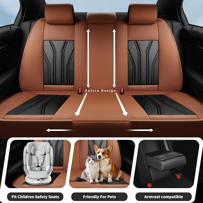 Fit Prius Car Seat Covers for Toyota Prius 2001-2025 2026 -Premium Leather, Waterproof Stain-Resistant, Breathable，All-Weather Seat Cushion Protecto & Airbag Compatible, 2 Front Seat Brown